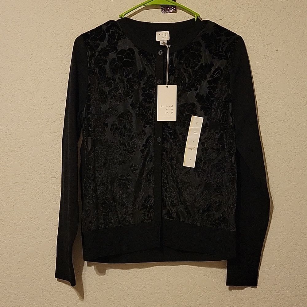 A New Day Black floral flocked cardigan size Small. CLEARANCE